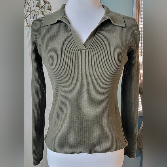 Ralph Lauren Blue Label Sweaters - Ralph Ralph Lauren 90s Y2K Vintg Ribbed Babydoll Long Sleeve Tee Womens S Olive